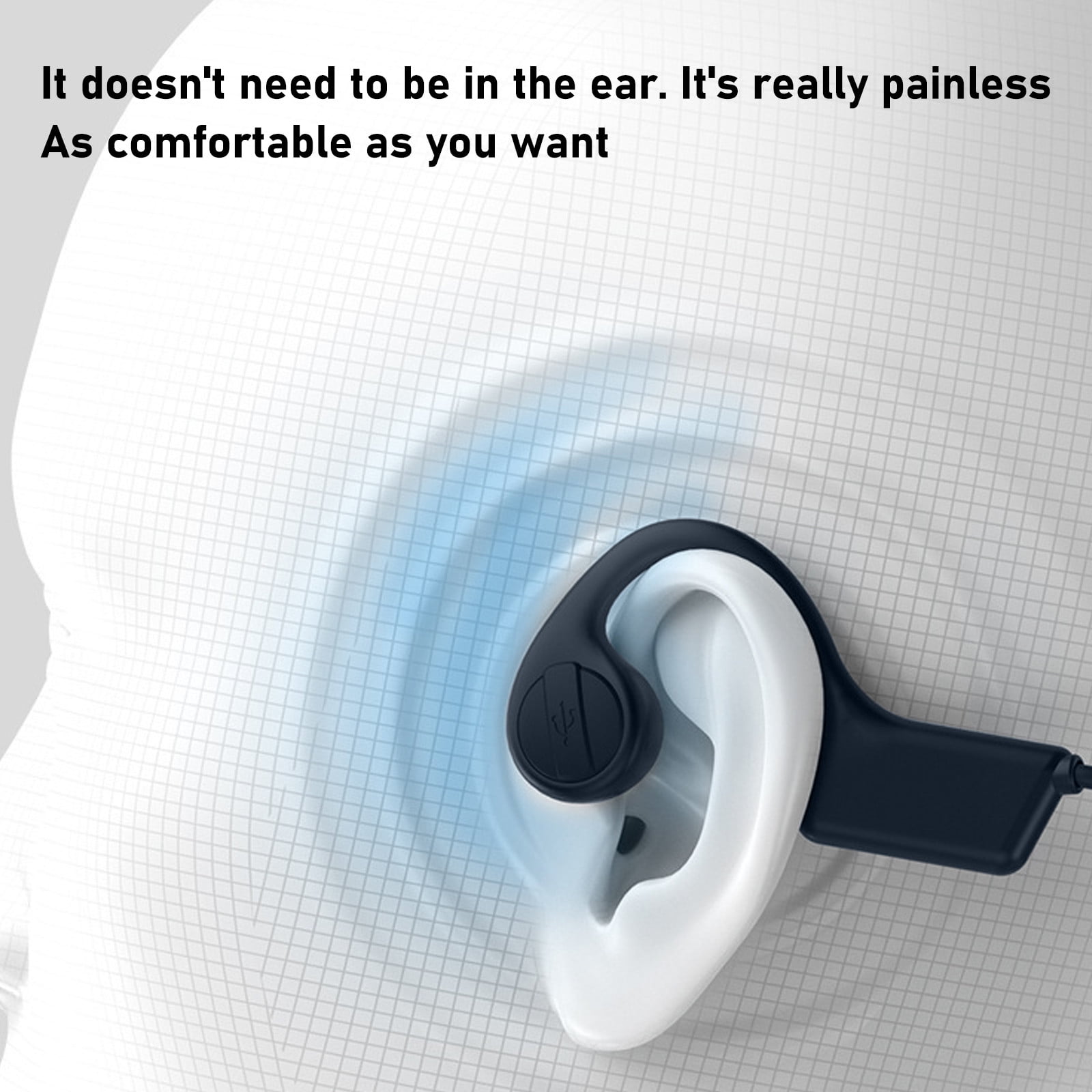 True Wireless Bone Conduction Earphones, OWS Open Ear Headphones with Earhooks, Bluetooth 5.3, Up to 60H Playtime with Case, IP68, AAC/SBC, for Cycling Yoga Workouts - Blue