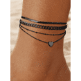 thumbnail image 3 of Silvora 3PCS Black Anklets for Women Stainless Steel Stackable Beaded Heart Chain Flat Snakle Cuban Chain Layered Ankle Bracelet Set Adjustable Foot Chain Beach Jewelry Gifts for Wife Anniversary, 3 of 6