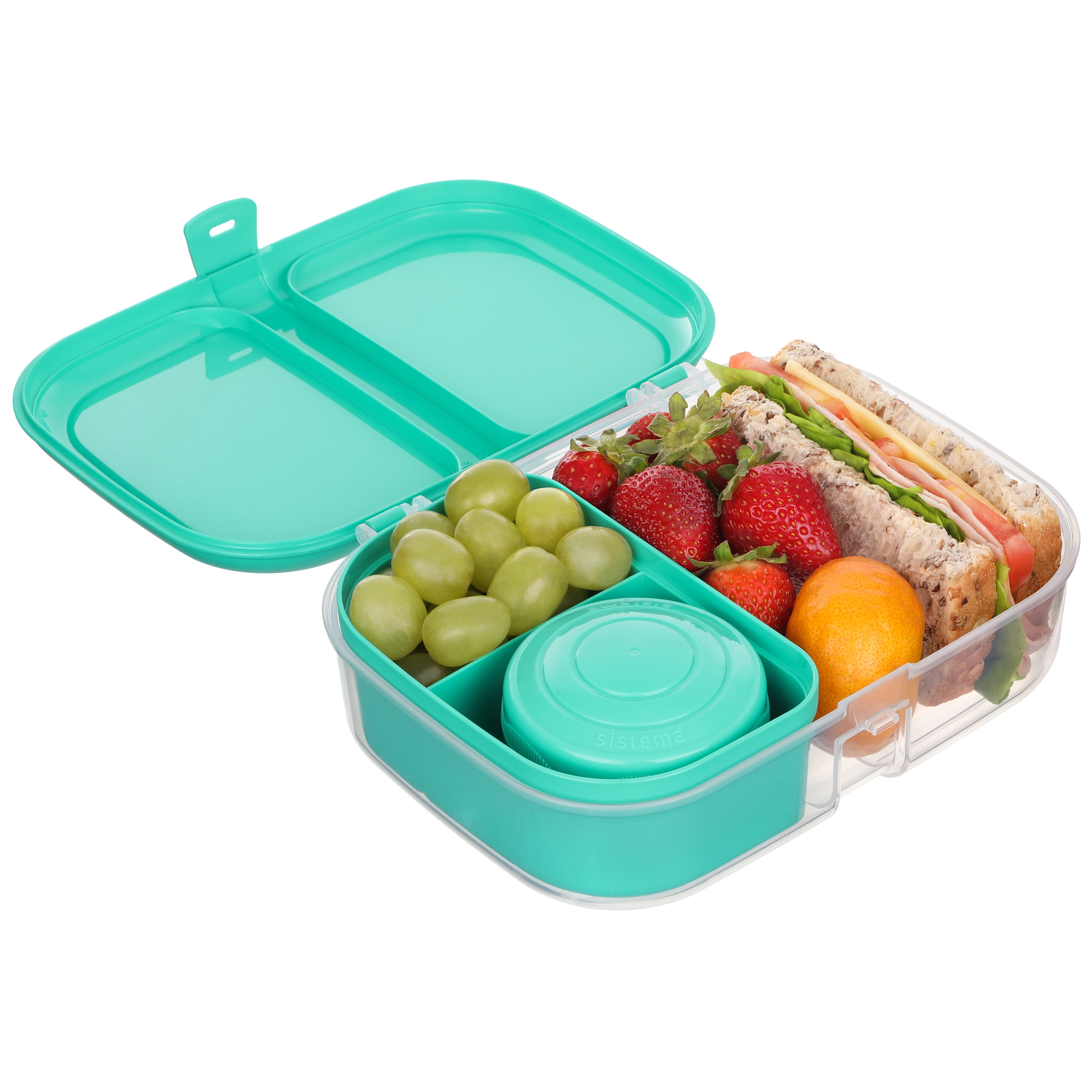 Sistema To Go Split Lunch Box, 1.1L Food Storage Container with 2 Compartments, Minty Teal with Matching Clips [21675]
