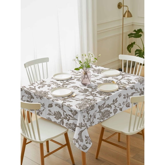 Brown Flower Tablecloth Rectangle Table Cloth 52x70, Waterproof Tablecloth Outdoor Table Cloth, Vintage Farmhouse Boho Leaf Spring Plant Washable Table Cover for Kitchen Dinning Party
