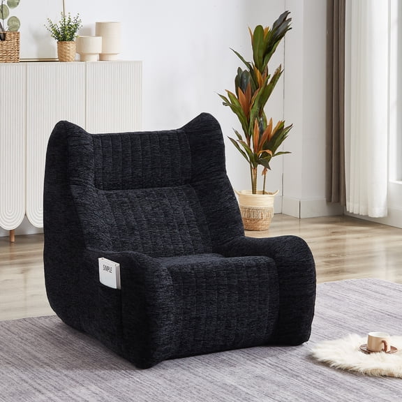 ENTU Oversized Adult Bean Bag Chair Chenille Fabric Foam Filled Armrest Lounge Sofa 35.04x40.16x30.31 Inch Black