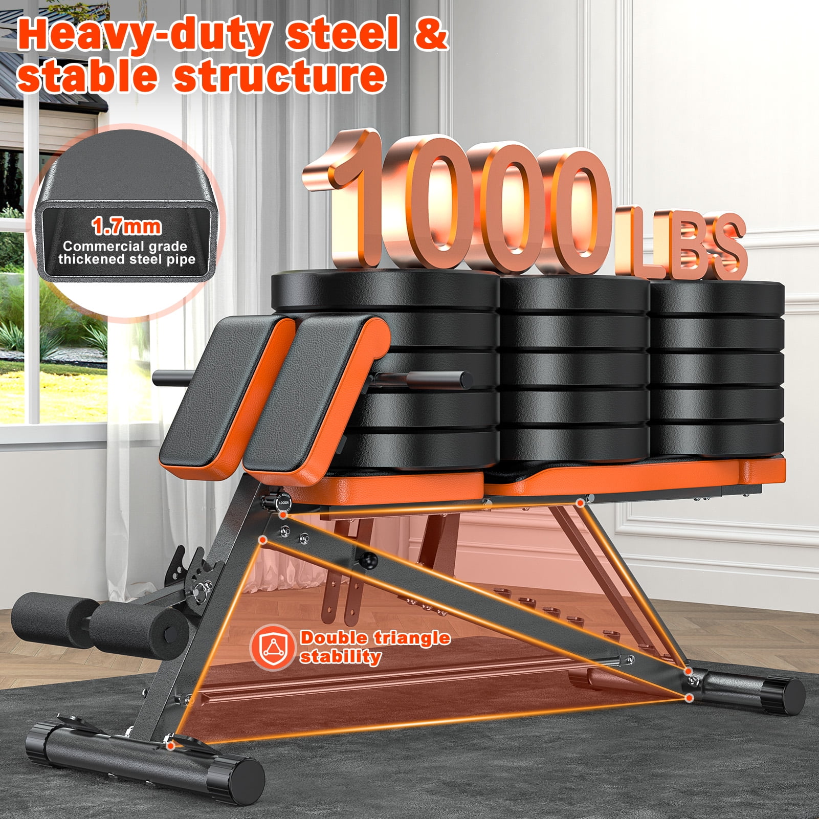 GIKPAL Roman Chair,8 Positions Multi-Functional Adjustable FID Weight Bench with Dumbbell Rack, Incline, Decline, and Flat Bench for Full Body Home Gym Workout,Support up to 1000lbs