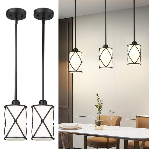 Paquete de 2 lámparas colgantes Osimir Glass Kitchen Island, color negro