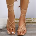 thumbnail image 6 of Anuirheih Lace up Sandals Tie up Dress Summer Thick Heel Flip Flops Sandals for Women, Women's Casual Strappy Sandals, for Work Walking(Khaki), 6 of 8
