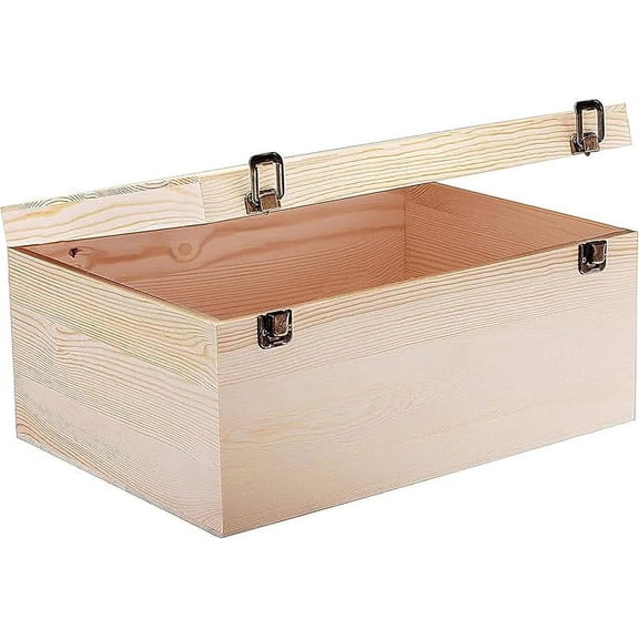 14" x 10" x 6.5"- Large Wooden Box with Hinged Lid - Unfinished Wood Box - Pine Wood Boxes for Crafts - Wooden Storage Box - DIY Memory Box - Wooden Keepsake Box - Cajas De Madera