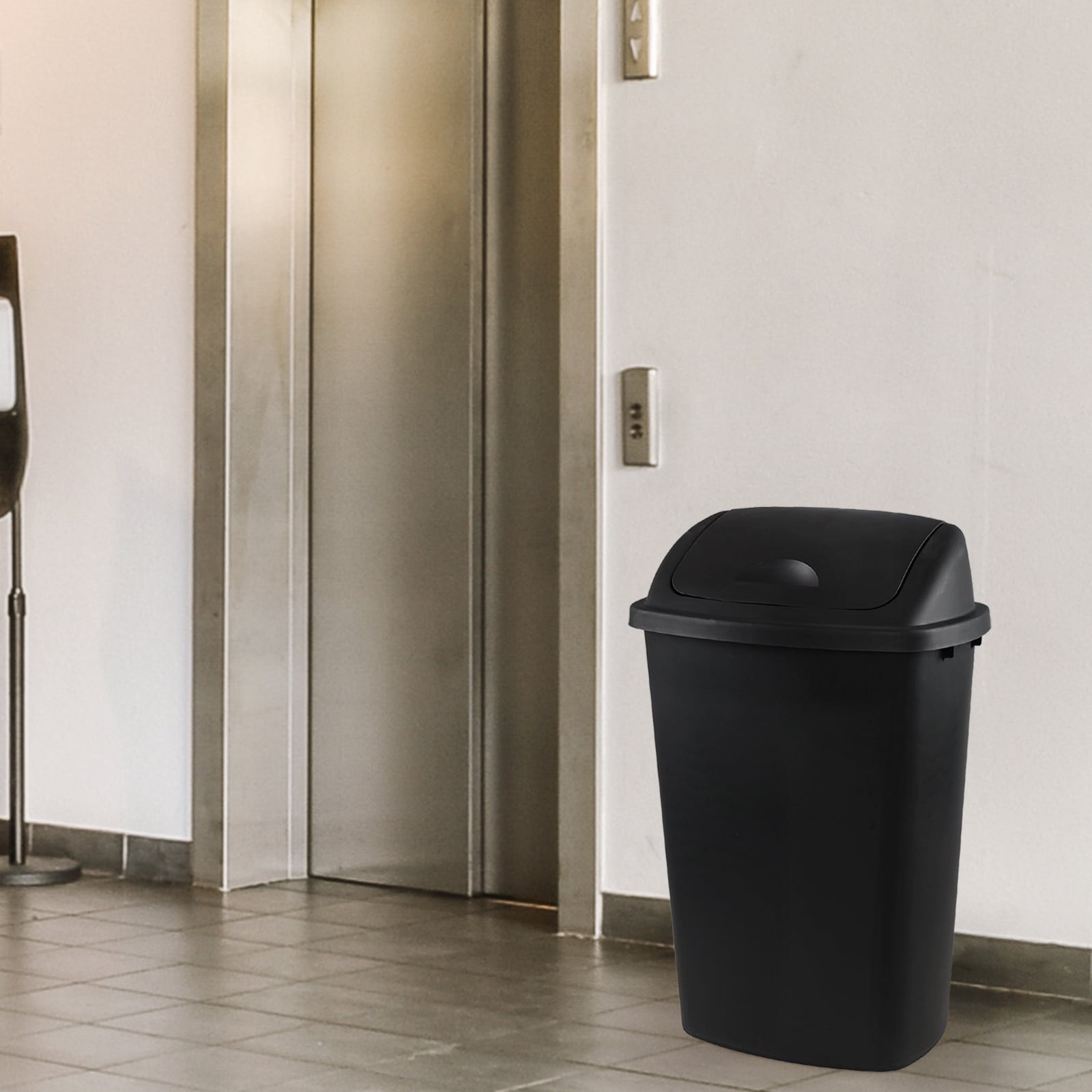 Cand 4-Pack 13 Gallon Kitchen Trash Can with Swing Lid, Plastic Kitchen Swing Top Garbage Can, Black