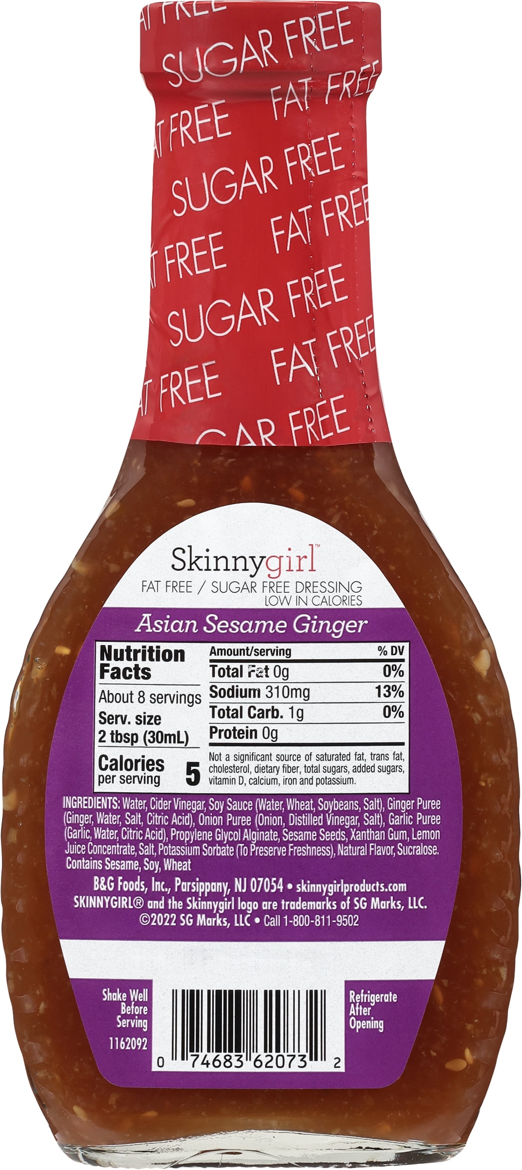 (3 pack) Skinnygirl, Fat-Free, Sugar-Free Asian Sesame Ginger Salad Dressing, 8 fl oz
