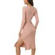 thumbnail image 3 of Vestido midi de punto ajustado con cuello corazón, mangas largas, fruncido, cordón y abertura lateral en L rosa para mujer Inspire Chic, 3 of 6