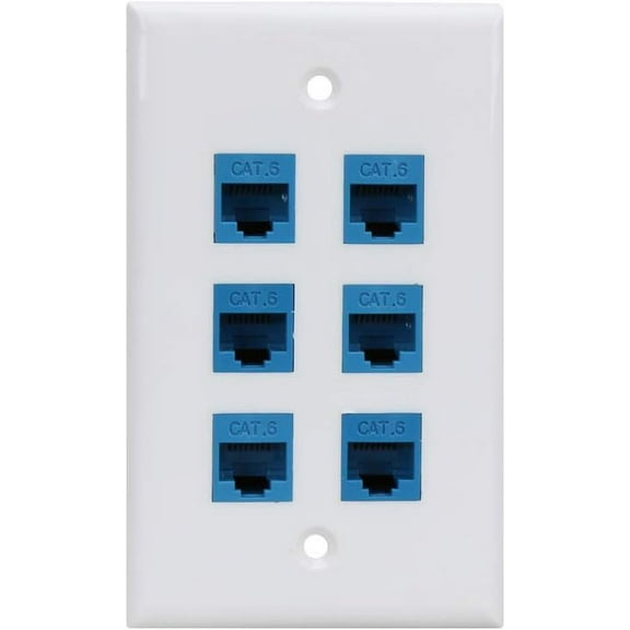 Cat 6 Ethernet Wall Plate 6 Port,Ethernet Wall Plate Female-Female Removable Compatible with Cat7/6/6e/5/5e Ethernet Devices -Blue