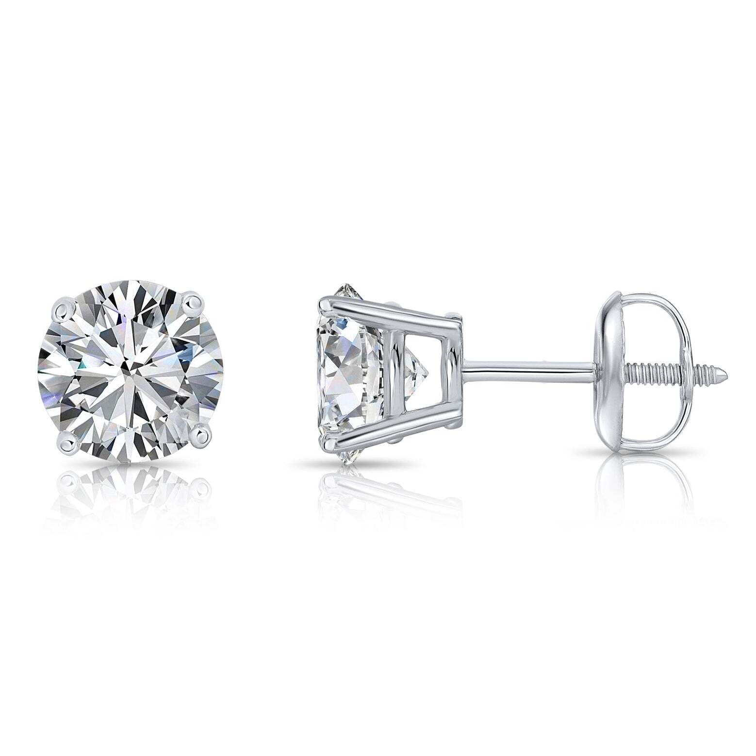 Tilo Jewelry 14K White Gold F VS 1.50 Carat Solitaire Round Diamond Stud Post Earrings with Secure Screw-backs | 5.8mm | Lab Grown Diamond Earrings | Women, Men, Unisex
