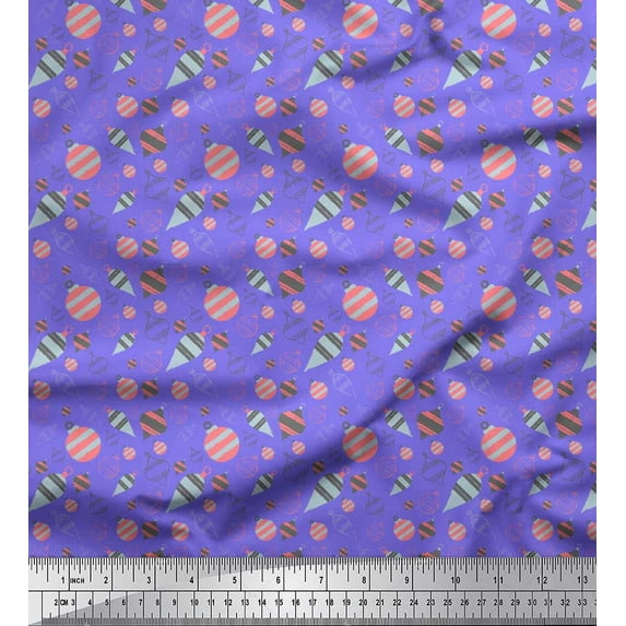 Soimoi Purple Modal Satin Fabric Baubles Christmas Printed Fabric 1 Yard 42 Inch Wide