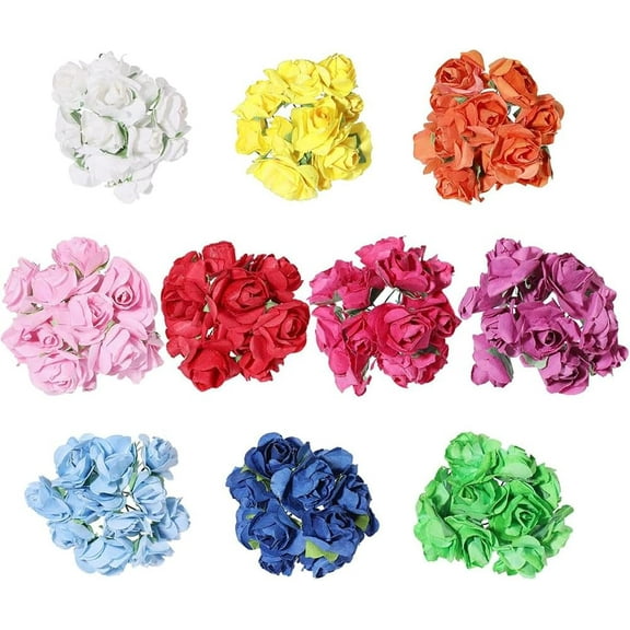 120Pcs 10 Colors Artificial Paper Roses Flower Tiny Artificial Rose Paper Mini Roses for Crafts Decoration Cutting Wedding DIY Crafts Party Supplies 1set DIY