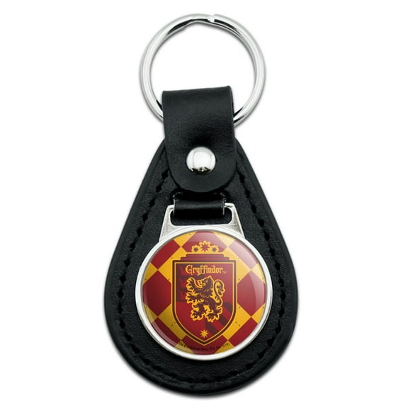 Harry Potter Gryffindor Plaid Sigil Black Leather Keychain