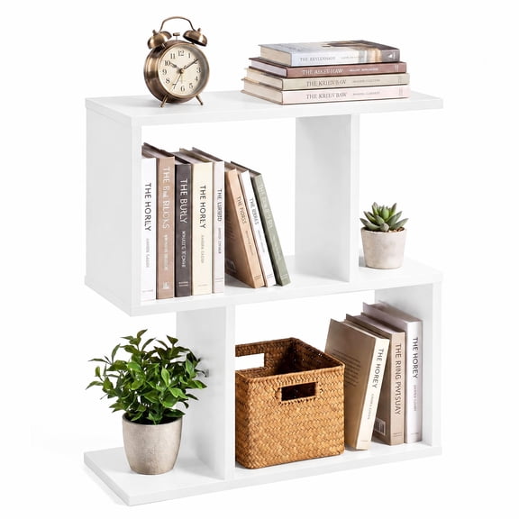 Costway 2-Tier Bookshelf S Shaped Bookcase Storage Rack Display Shelf w/Thick Foot Mats