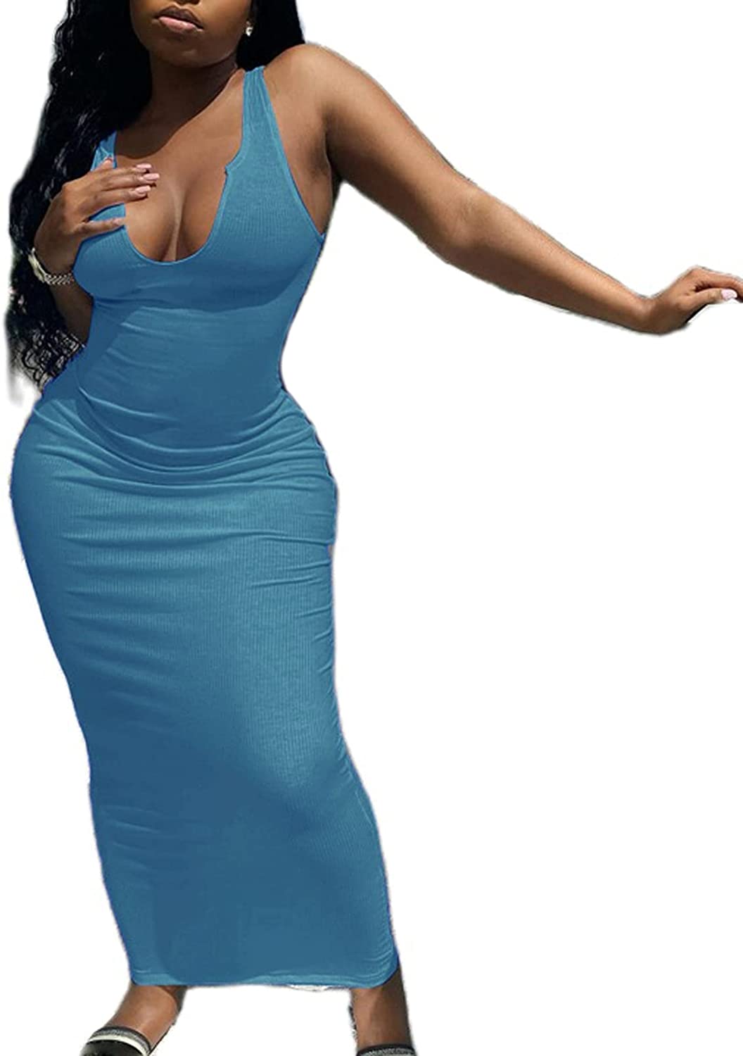Neck Ribbed Tank Maxi Dress Basic 