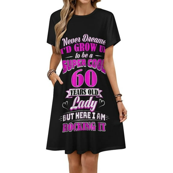 60 Year Old Lady Funny 60th Birthday Dress Fashion Beach Short Sleeve Dresses Female Party Printed Sundress