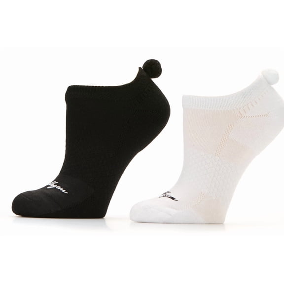 Ben Hogan Pom Pom Low Cut Golf 2 Pack White/Black/Assorted Socks Women 4 - 10.5
