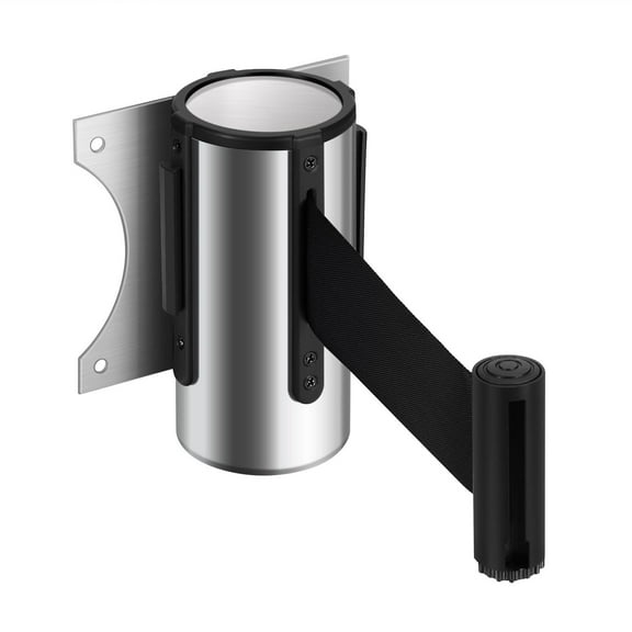 Retractable Wall Barrier Belt Retractable Rope Safety Barriers 10 ft / 3m Chrome Wall Mounted Stanchions With Retractable Belts Crowd Barrier Tape Queue Line Dividers Steel Case