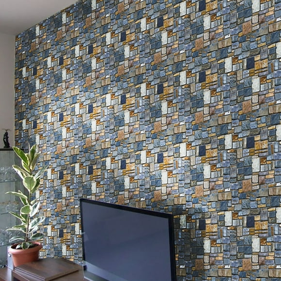 Openpig Stone Brick Wallpaper Self-Adhesive Vinyl Decorative Paper Easily Removable Wallpaper Peel Stick Waterproof Wall Covering for Home Design