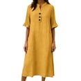 thumbnail image 3 of Ohufall Dress for Women Cotton Button Half Sleeve Midi Dress with Pocket Fashion Solid Casual Dress, 3 of 5