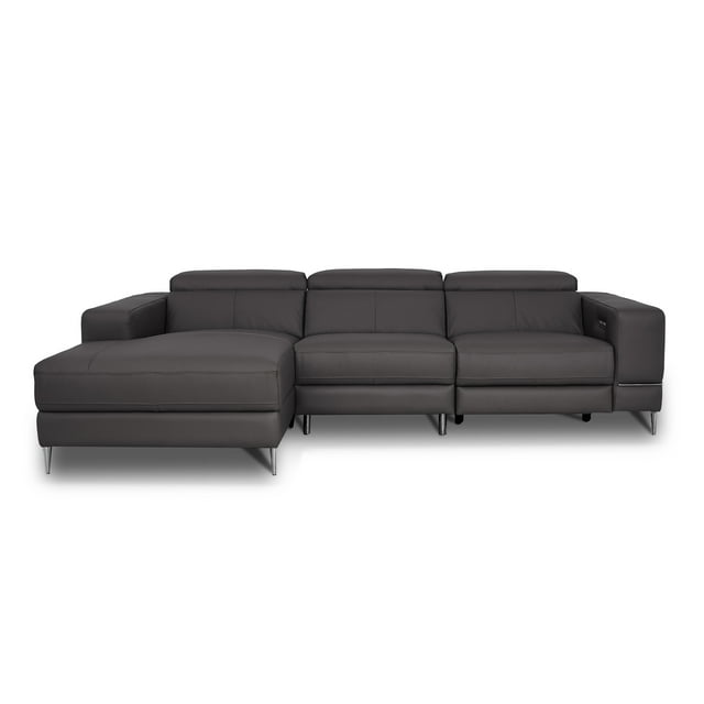 Modena Leather Charcoal Grey 3-Seater Left Chase Motorized Sofa Lounge