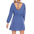 thumbnail image 6 of TWZH Women Solid Backless Tie-Up Elastic Waist Long Sleeve Mini Dress, 6 of 7