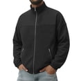 thumbnail image 4 of Men's Suede Leather Jacket Solid Color Long Sleeve Casual Jacket Zip Stand Collar Loose Winter Fall Outerwear with Pockets Basic Daily Outer Coat, 4 of 8