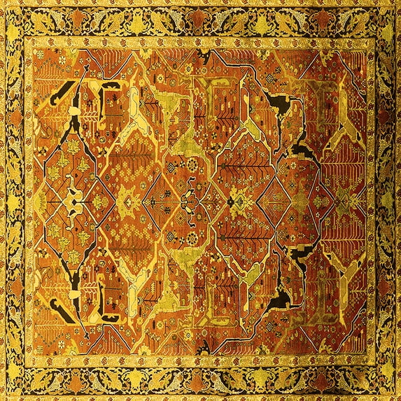 Ahgly Company Machine Washable Indoor Square Oriental Yellow Industrial Area Rugs, 4' Square