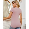 thumbnail image 5 of ZHENWEI Womens Short Sleeve Henley T Shirt Sexy Zipper V Neck Ribbed Knit Shirts Button Down Slim Fit Basic Summer Top, 5 of 9