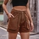 thumbnail image 5 of Pantalones cortos de mezclilla con bolsillo pierna recta cintura elástica botón cremallera pantalones cortos de mezclilla de cintura alta para verano, 5 of 8