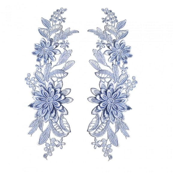 Wxqbjtam 1 Pair Floral Lace Embroidery Patches with Flower Appliques for DIY Sewing Craft Blue, 2PCS/Set 9.8" x 3.9" Embroidery Patches