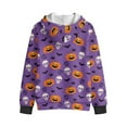 thumbnail image 2 of Xoenoiee Pumpkin Skull Bat Spider Print Hooded Sweatshirt Halloween Fleece Full Zip Pullover Hoodie for Boys Girls, Casual Spring Fall Clothes Long Sleeves Hoodies with Pocekt, 8-10 Years, 2 of 7