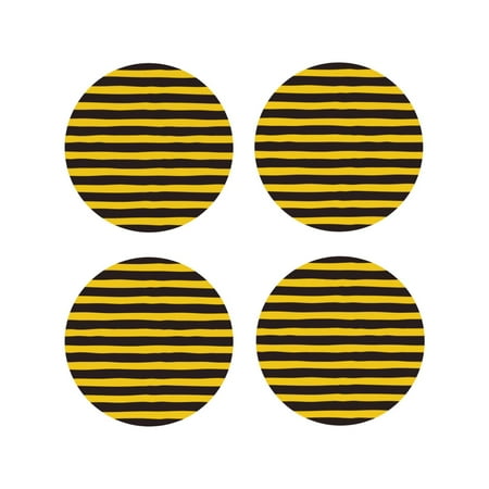 

Drink Coasters Set of 4 Bee Stripe Leather Coasters for Coffee Table Protector Heat Resistant Cute Coasters for Home Decor Housewarming Gifts Bar Kitchen 4 Inch Round Shape