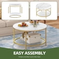 thumbnail image 3 of DEXTRUS 2-Tier Round Coffee Table Marble Center Cocktail Table with Glass Open Storage Shelf, White, 3 of 7