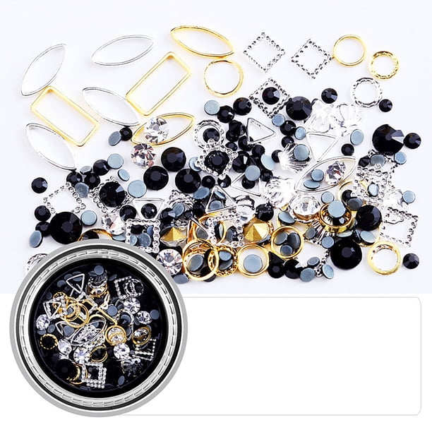 Accesorios para decoración de uñas, coloridos, de fondo plano, de diamante, de cristal, de metal, caja negra, taladro mixto para uñas, decoración de uñas