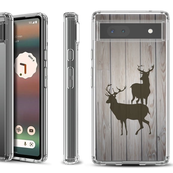 Shockproof Bumper Phone Case for Google Pixel 6a, by OneToughShield ® - Wood/Deer