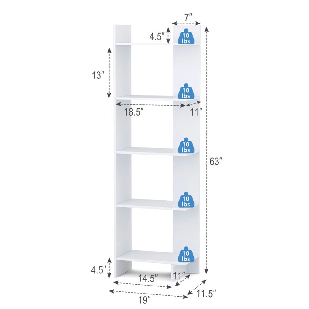 Demi Bonn 5-Tier Freestanding Bookshelf, Decorative Storage Display Bookcase, White