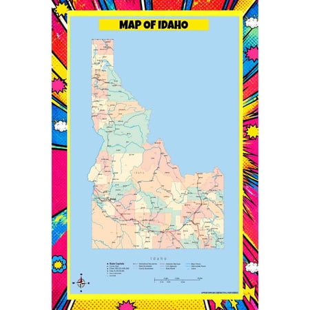 Map Of Idaho Style A - 18x24 Inch - Pop Art Edition Vibrant Perfect for Kids Classrooms and Homes Laminated Wall Poster - Vivid Imagery with Bright Colors