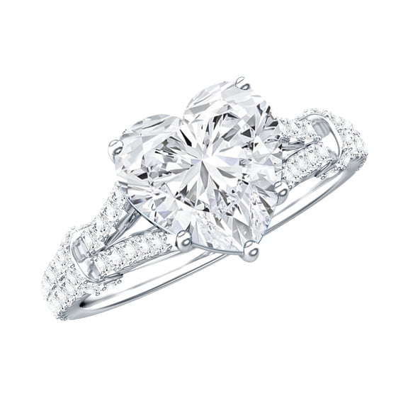 Rosec Jewels Lab Grown Diamond Heart Engagement Ring 2 Carat - 8 mm - Split Shank Ring - EF-VS Grade, 925 Sterling Silver, US 4.00
