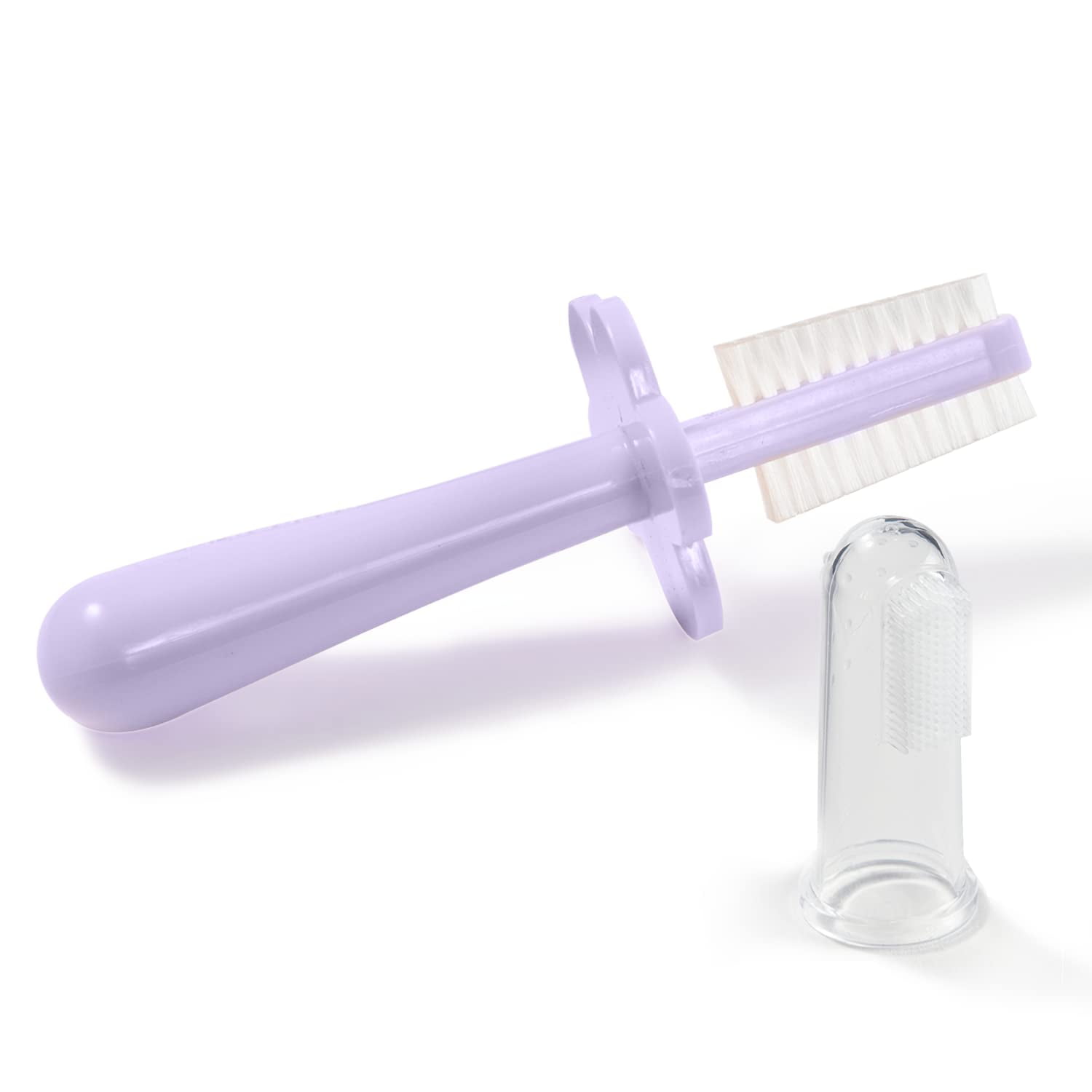 Grabease Double-Sided Toothbrush for Ages 6 Months to 4 Years: Soft Bristles & Choke Protection Shield, Safe, BPA-Free Toddler Training Toothbrush (Lavender) Plus Free Silicone Baby Finger Brush