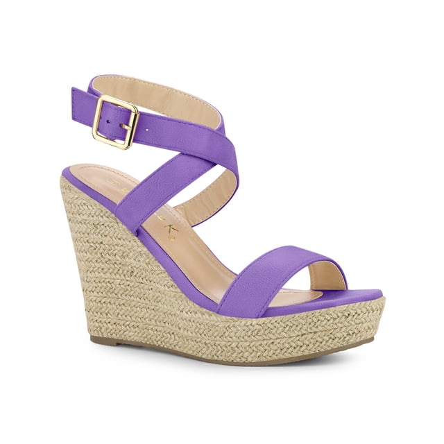 BLISSFUL STEP Chaussures pour Femmes Sandales Espadrilles à Talon Compensé Slingback à Brides Croisées Violet 9