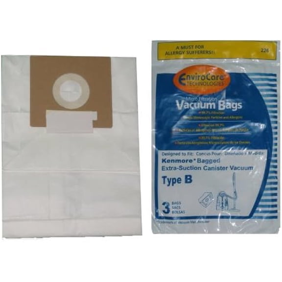 3 Kenmore Type B Vacuum Cleaner Allergen Extra-Suction Canister Vacuum Cleaner Bags, Galaxy Series, 85003, 634875, 24196, 20-24196, 0-24196, 115.2496210, 02053278000 by EnviroCare