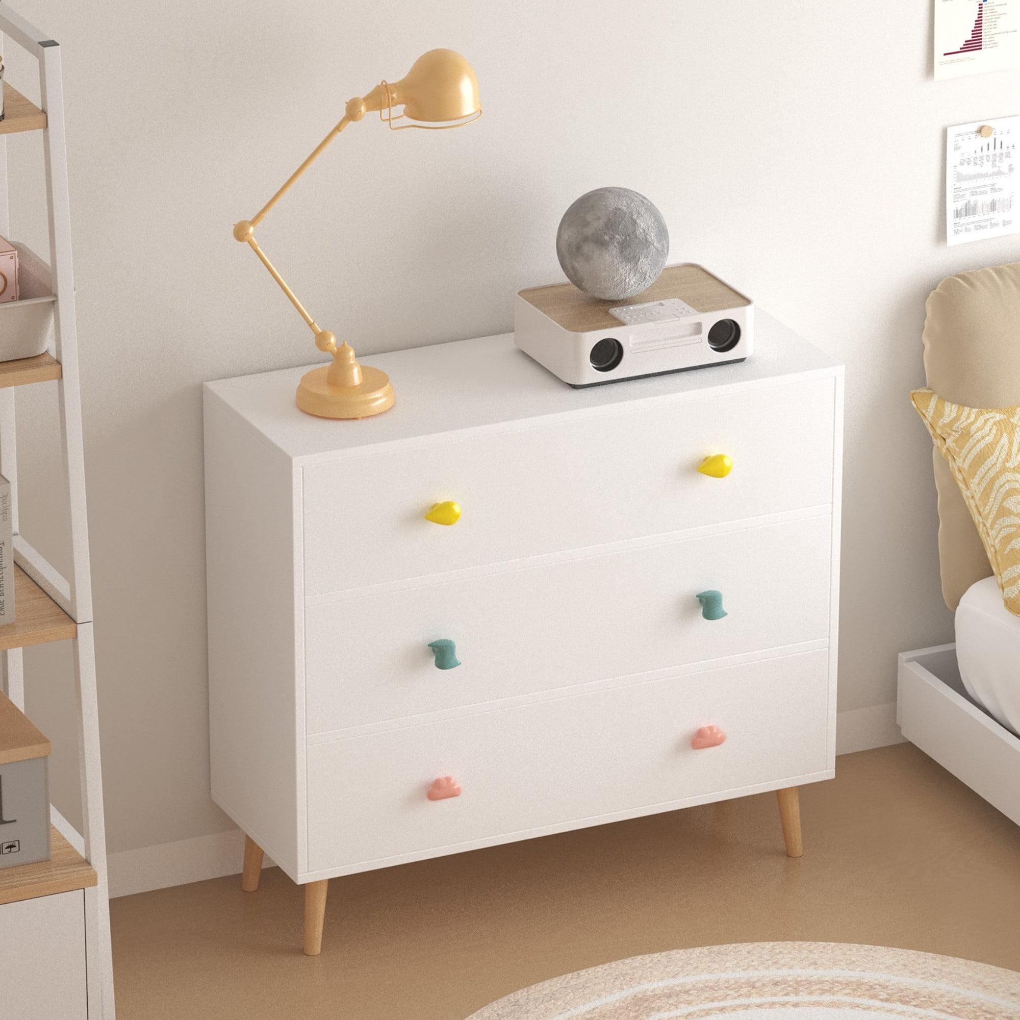Jopath 3 Drawer Dresser Kids Nightstand Modern Wood Chest of Drawers or Living Room,Nursery,Bedroom,White03