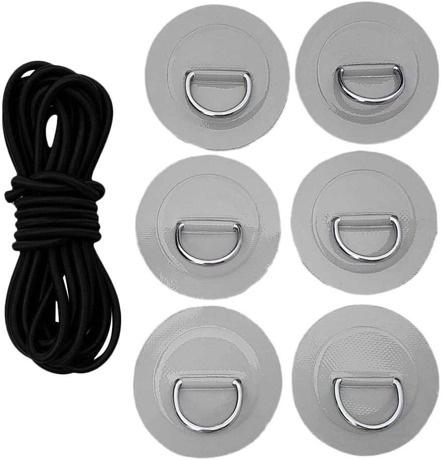 4x Stainless Steel D-ring Patch 5mm Shock Cord SUP Bungee Deck Rigging Kit 