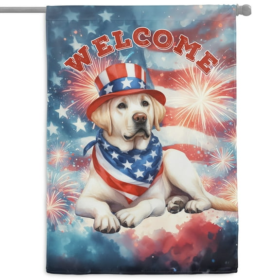 Labrador Retriever Patriotic Welcome for 4Th of July Independence Day House Flag 28x40in Double Sided Lab Dog Lover Gifts Outdoor Decor - 00010