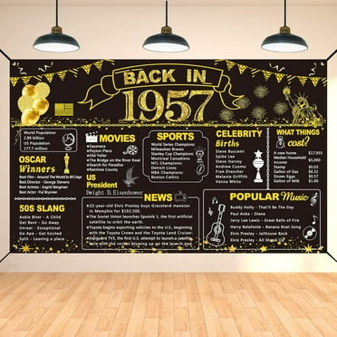 66th Birthday Black Gold Party Decoration, Back in 1957 Banner 66 Year Old Birthday Party Poster Supplies Vintage 1957 Backdrop Photography Background for Men & Women 66th Class Reunion Decor