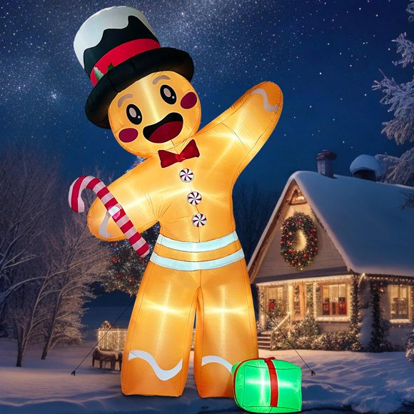 Soplador inflable OurWarm Gingerbread Man de 3,7 m, LED para exteriores
