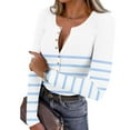 thumbnail image 2 of LEBONYARD Women's Trendy V-Neck Button Chic Groove Striped Multiple-Color Long Sleeved Loose Fit Casual Ladies Basic Pullover Blouse Tops,Sizes S-2XL, 2 of 9