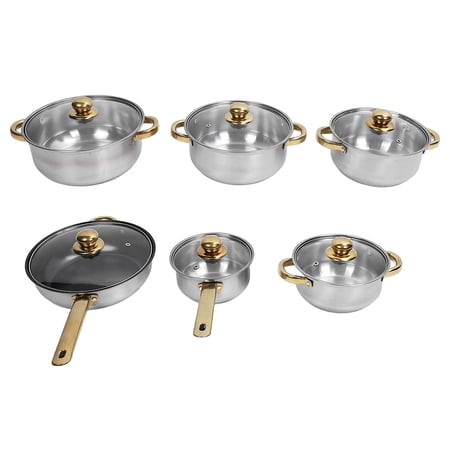NFTIGB 32-Piece Stainless Steel Cookware Set Non-Stick Pots and Pans with Gold Handles for Home Kitchen Cooking