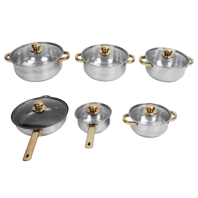 Stainless Steel Pots and Pans Set, Small Induction Cookware Set Non Stick Kitchen Cooking Set with Glass Lids and Ergonomic Handle, Compatible with All Stovetops, Kitchen